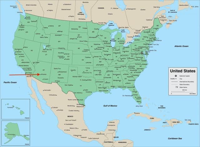 Phoenix no mapa do Arizona - EUA