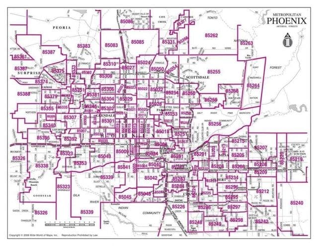Mapa de códigos postais Phoenix