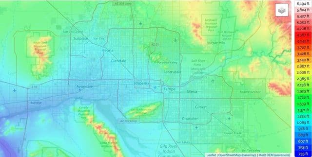 Mapa de elevação da Phoenix