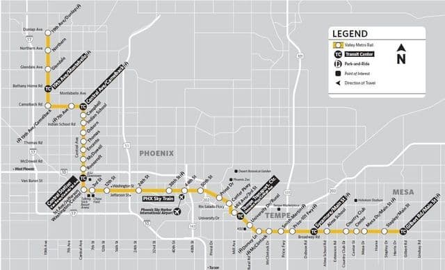 Mapa das estações ferroviárias de Phoenix